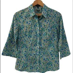 PLUM floral green blue button up blouse size small